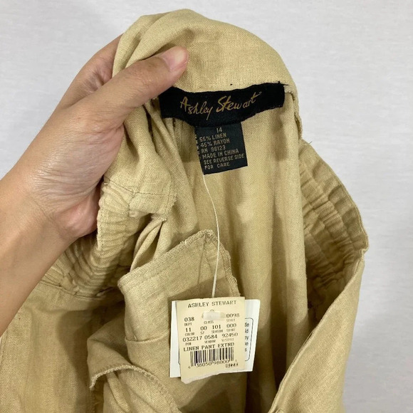 NEW Ashley Stewart Cream/Beige Straight Leg Linen Blend Pants size 14 - Picture 2 of 11